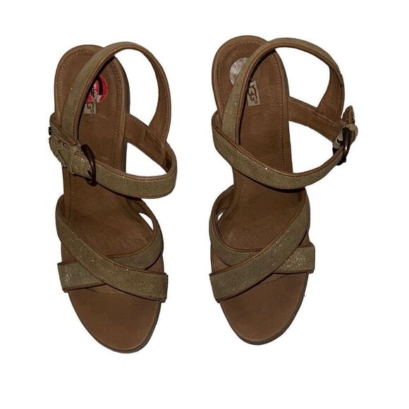 Ugg Jazmine Metallic Chestnut Gold Coast Cork Wedge Sandals Adjustable Sz 10 - Picture 4 of 9